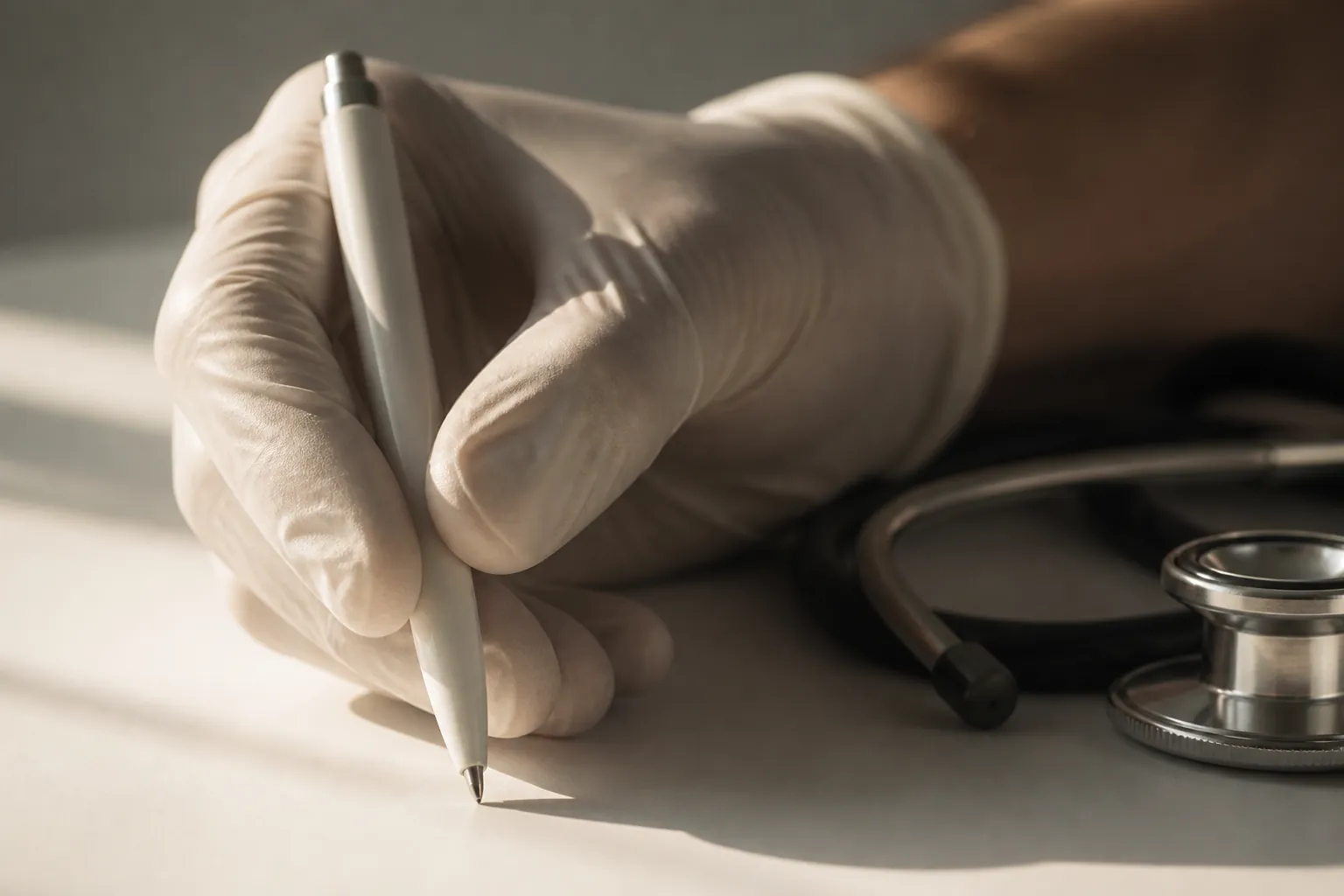 Médecin signant un certificat de non-contagion en chambre funéraire